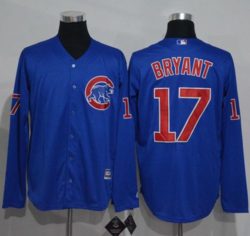 Cubs #17 Kris Bryant Blue New Cool Base Long Sleeve Stitched MLB Jersey